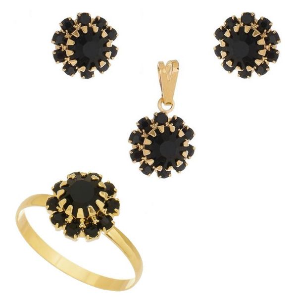 Imagem de Conjunto flor com strass preto - 1100126