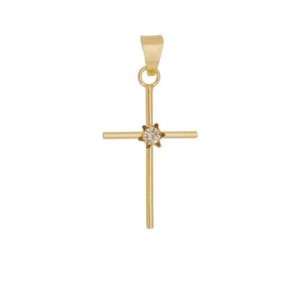 Imagem de Pingente cruz com flor e pedra strass - 0206352