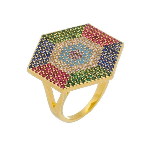 Imagem de Anel hexagonal pedras coloridas - 0106930