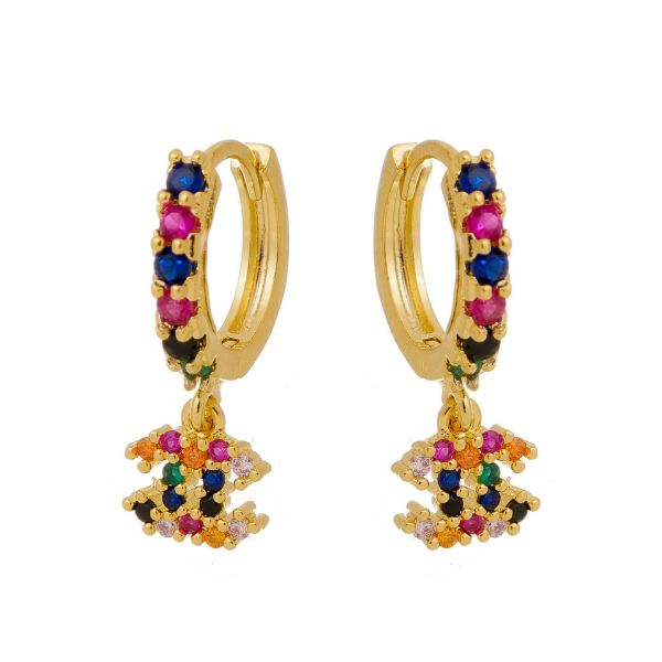 Imagem de Brinco argola click Chanel pedras coloridas - 0524783