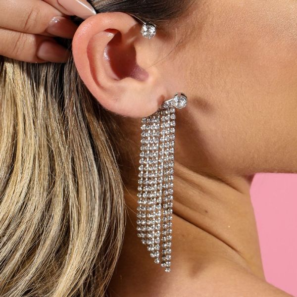 BRINCO ZIRCONIA FLOR EAR CUFF COM FRANJA RIVIERA