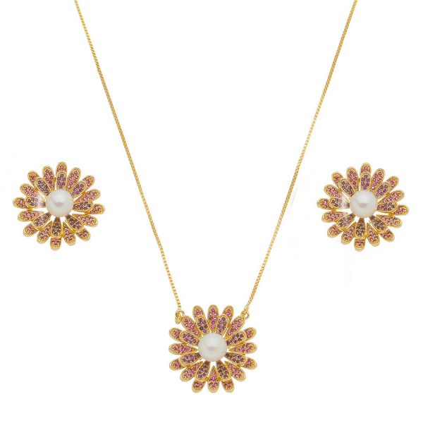 Imagem de Conjunto flor pérola e zirconias - 1101152