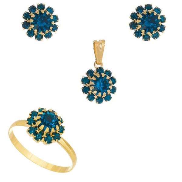 Imagem de Conjunto flor pedras strass - 1100392 Azul Acqua