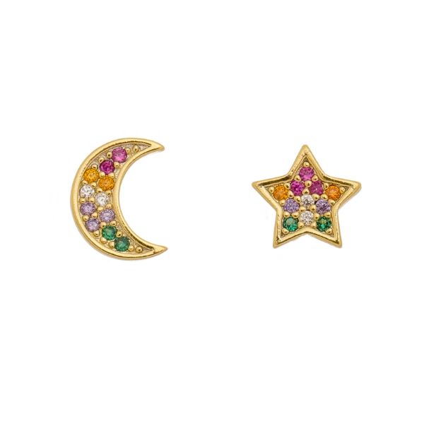 Imagem de Brinco lua e estrela pedras  zircônias coloridas - 0525070