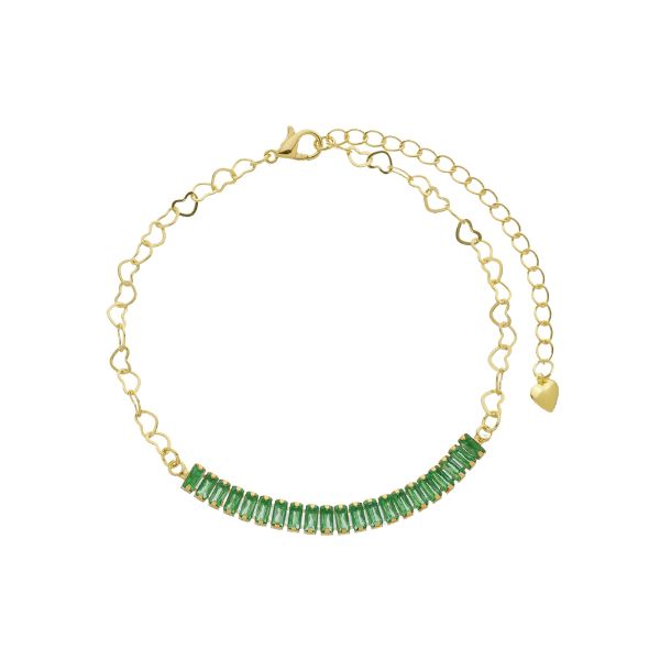 Imagem de Pulseira malha coração zircônia verde - 0406372