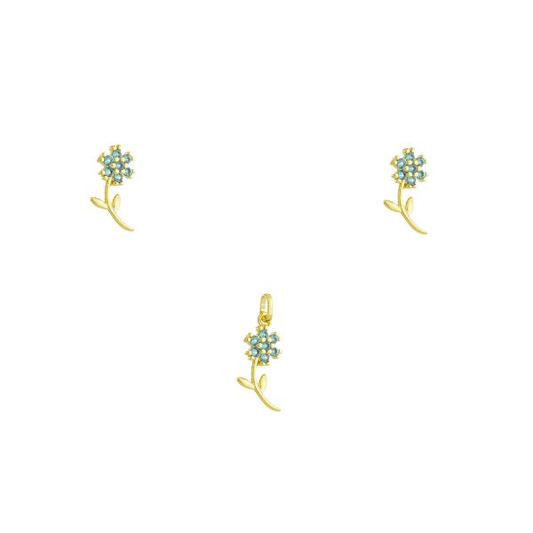 Imagem de Conjunto flor zircônia azul turmalina -  1101383