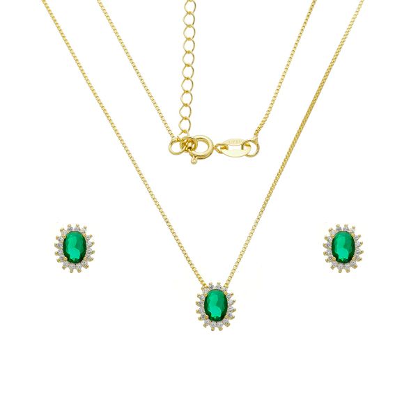 Imagem de Conjunto pedra oval verde esmeralda -  1101387