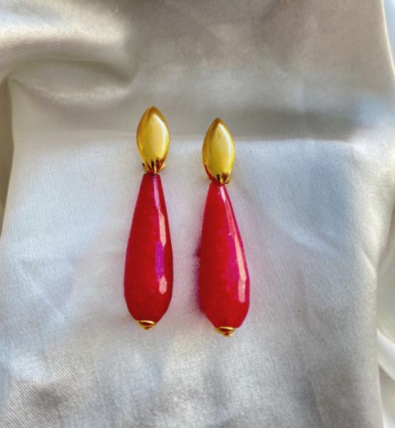 Imagem de Brinco com pedra jade vermelho natural - 0512053