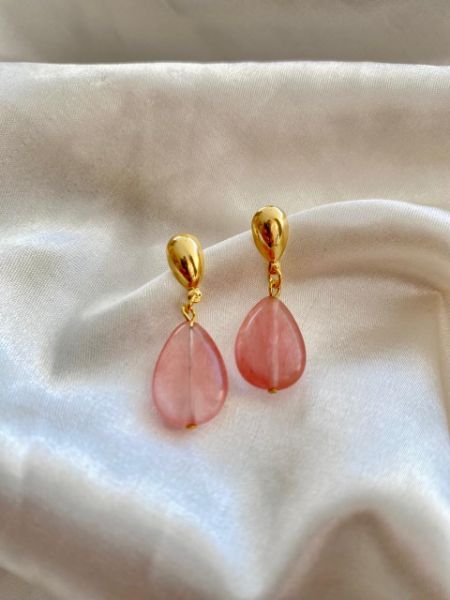 Imagem de Brinco pedra gota jade rosa natural - 0510966