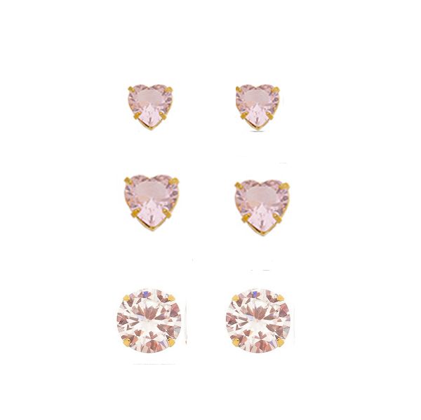 Imagem de Brinco trio solitário zircônia rosa - 0528662