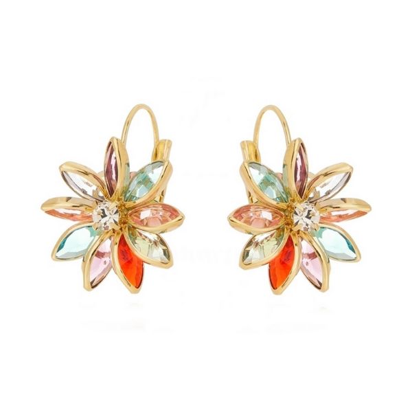 Imagem de Brinco  argola flor pedras coloridas - 0519071