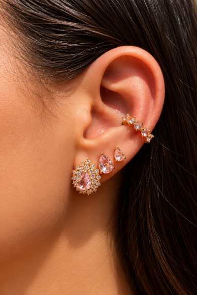 Imagem de Kit 3 Brinco gota e piercing - 0528842 ROSA